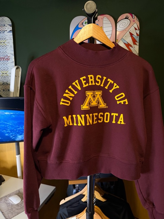 Chicka-D Sweaters - University of Minnesota Maroon Cropped Oversized Crewneck Sweater Sweatshirt